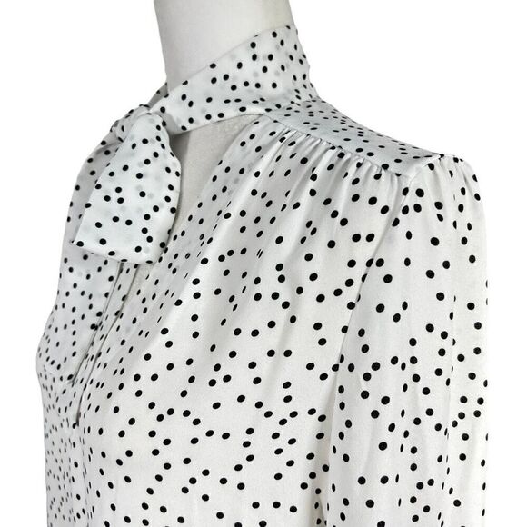 Judith & Charles Womens Size Small 6 Polka Dots Cut-Out Bow Neck Blouse Top Blac - Picture 2 of 13